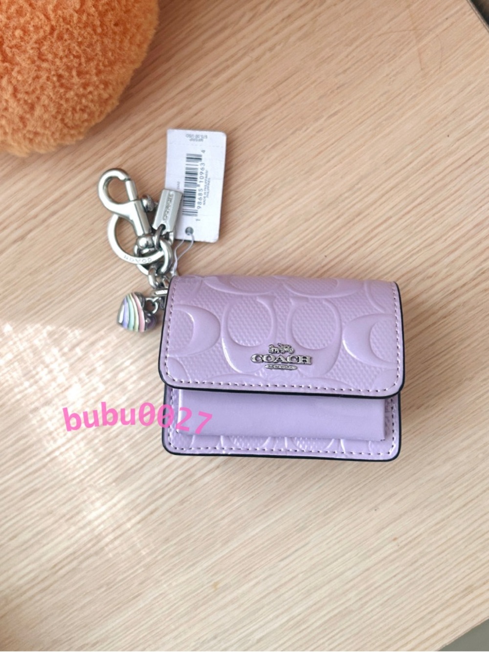 NWT🦄Coach Klare Bag Charm Signature Leather With Heart Charm Purple CDB50